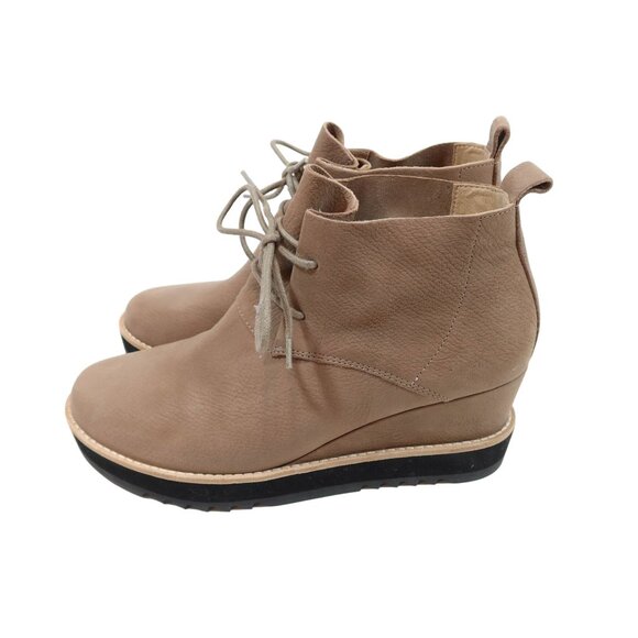 EILEEN FISHER Capa Nubuck Leather Lace Up Wedge Boots Size 9 B Tan - Picture 4 of 10